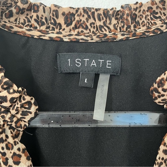 1.STATE Leopard Print Long Sleeve Babydoll Mini Dress - Size L - Picture 2 of 10